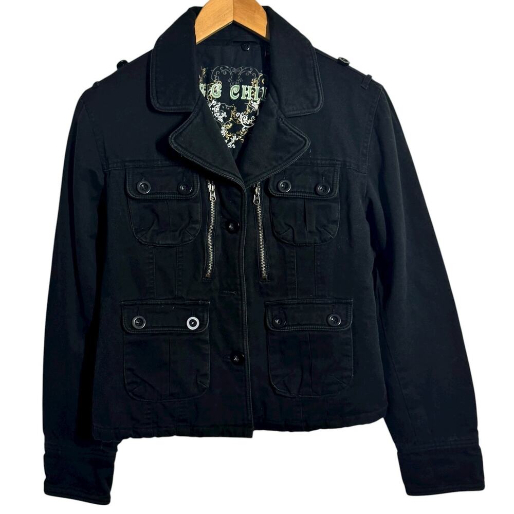 Big‎ Chill Jacket Women L Black Military Chore Pocket Y2K Quilted Lined Cotton